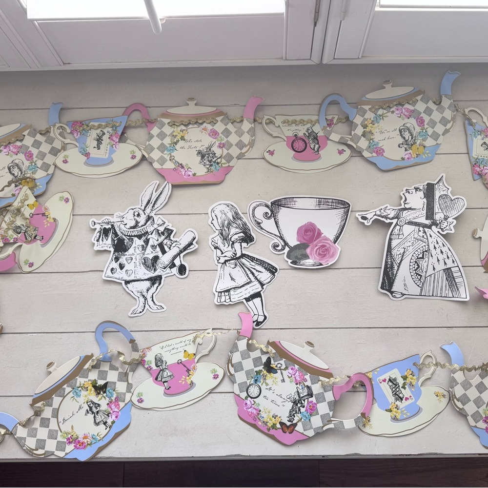 Alice in Wonderland Teapot 10 ft garland and cutouts double sided